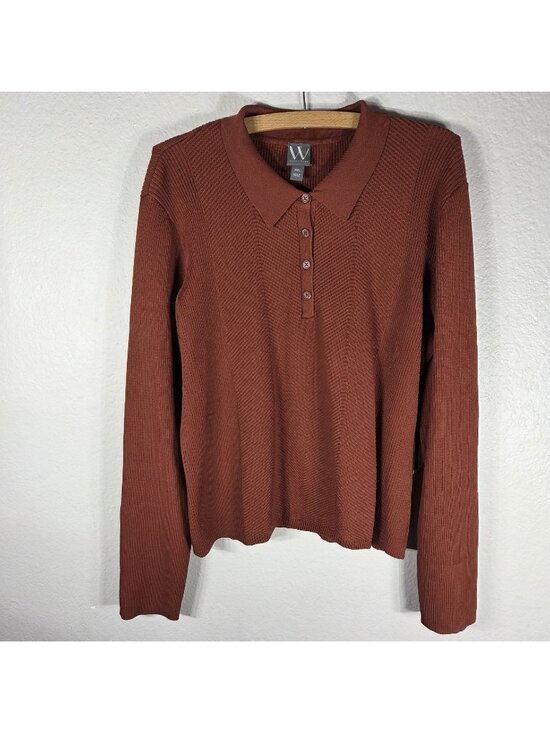 Worthington Sweaters - Worthington Rust Burnt Orange Ribbed Knit Polo Sweater XXL Long Sleeve Top